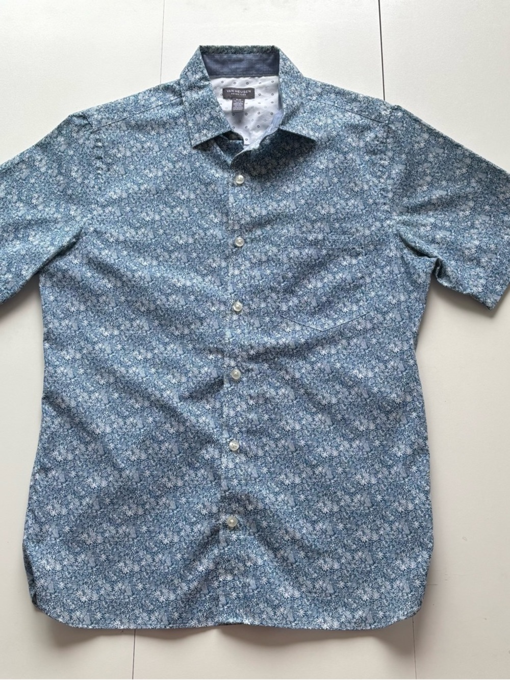 Van Heusen Light Blue Micro Floral Short Sleeve Button-Down